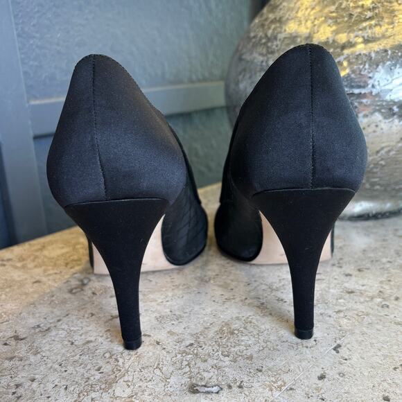 Nina Womens Black Mesh Shimmer Satin Peep Toe 3 1/2" Heel Pump Size 10 - Picture 5 of 6